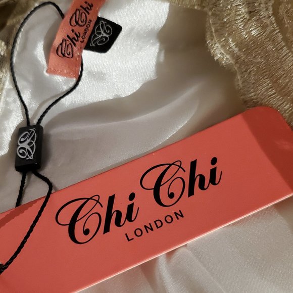 Chi Chi London Metallic Lace Midi Dress with Bardot Neck - Picture 6 of 8